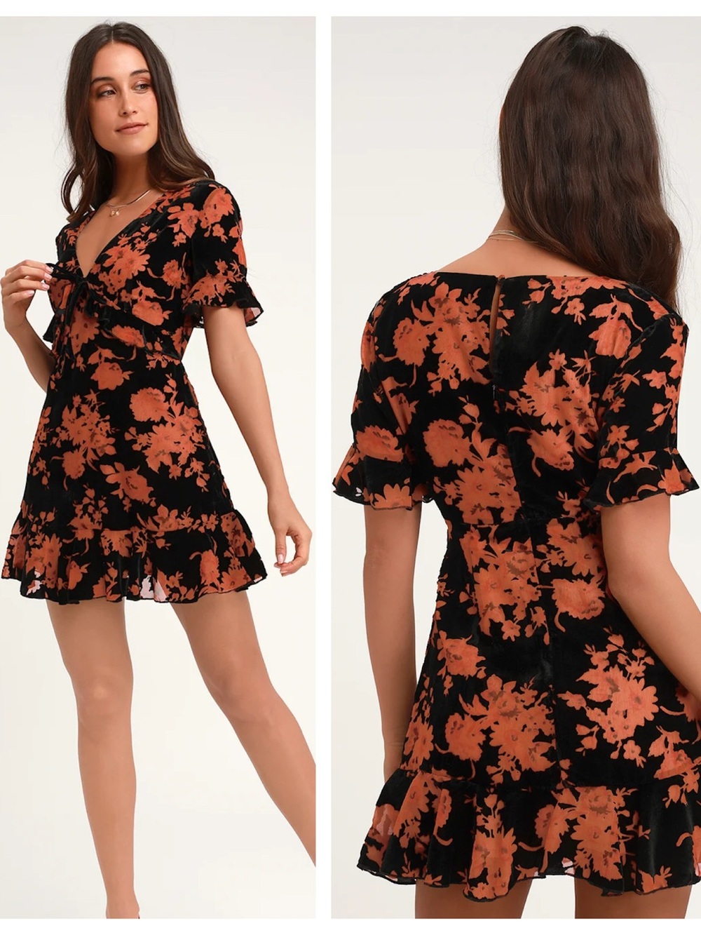 Lulus A Touch of Magic Black Floral Print Velvet Mini Dress Size Small